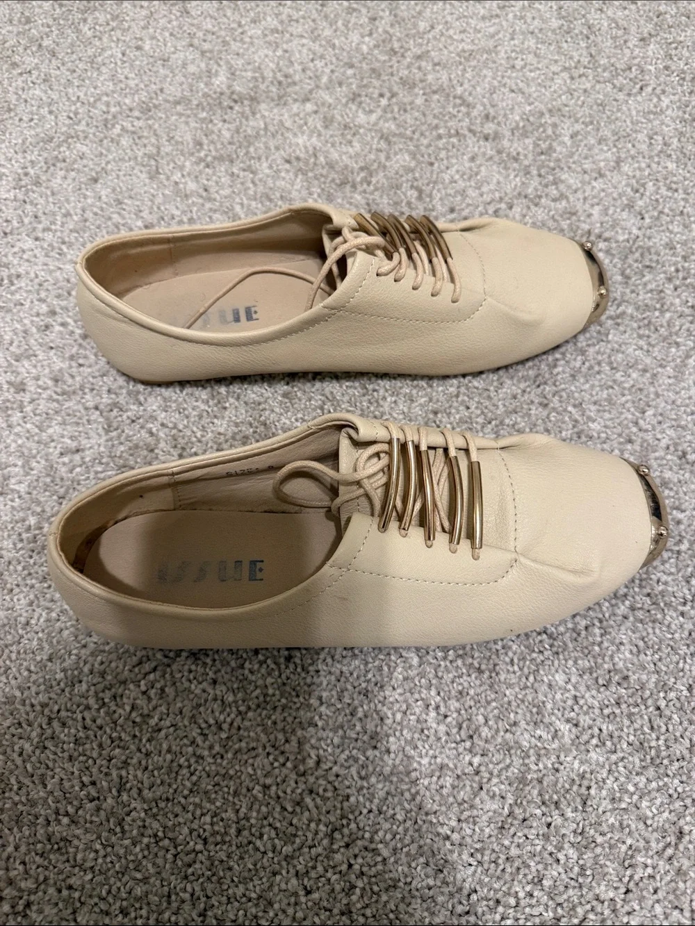 Women’s Cream Lace-Up Flats with Gold Toe Accent
